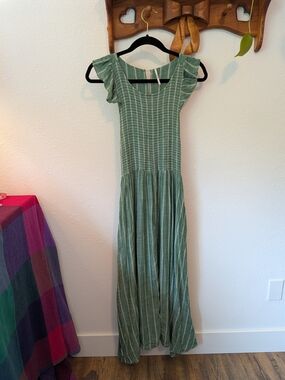 FP Women’s Green Striped Flutter Sleeve Maxi Dress